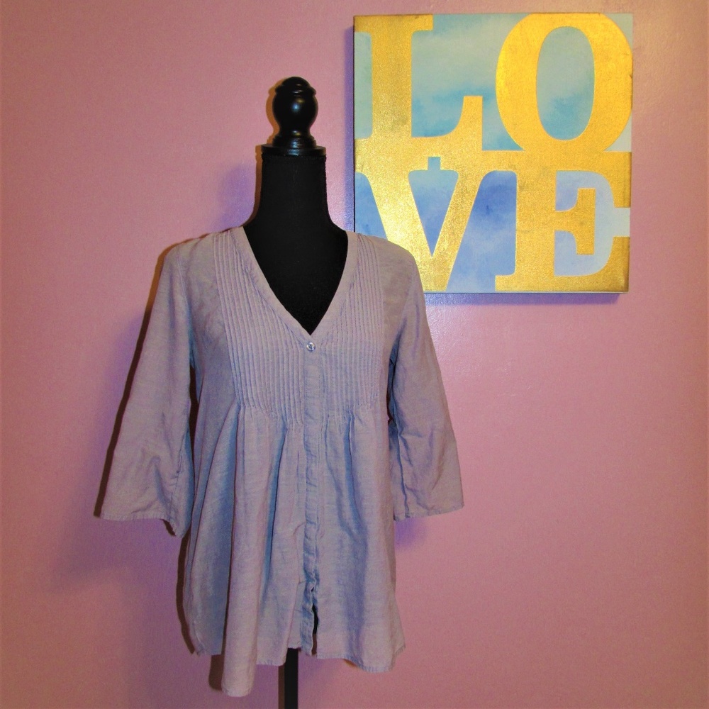 American Eagle Sheer Purple V-Neck Button Down